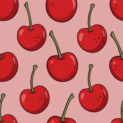 Red Cherries Pattern on Pink Background