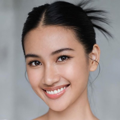 Smiling Asian woman with ponytail