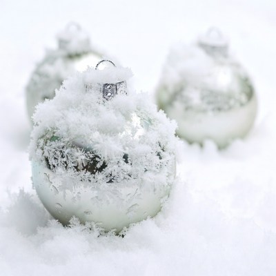 Snow-Covered Silver Christmas Ornaments
