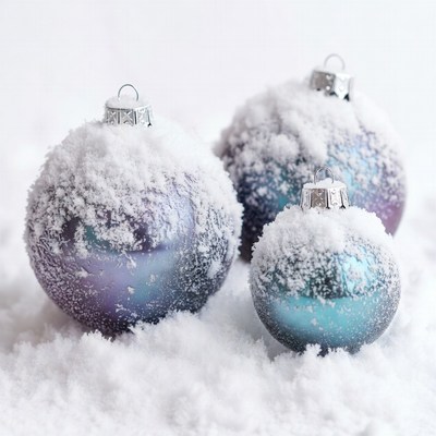 Snowy Iridescent Christmas Ornaments