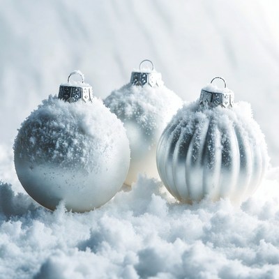 Snowy White Christmas Ornaments on Snow