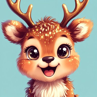 Cute cartoon baby deer smiling