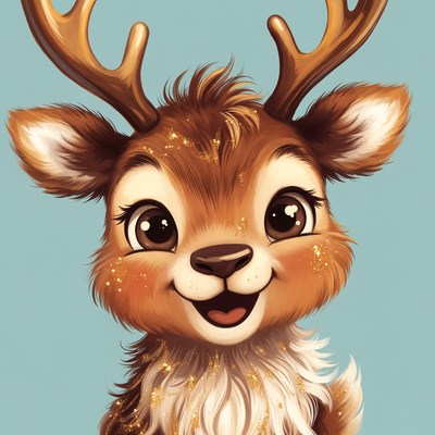 Cute Cartoon Reindeer with Sparkles