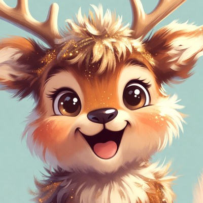 Cute glittery fawn smiling happily