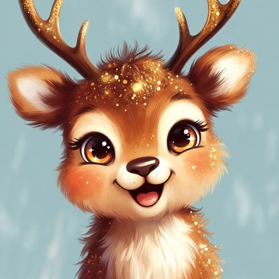 Cute glittery baby reindeer illustration