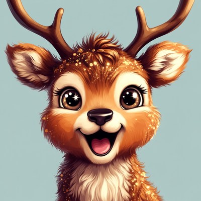 Cute cartoon baby deer smiling