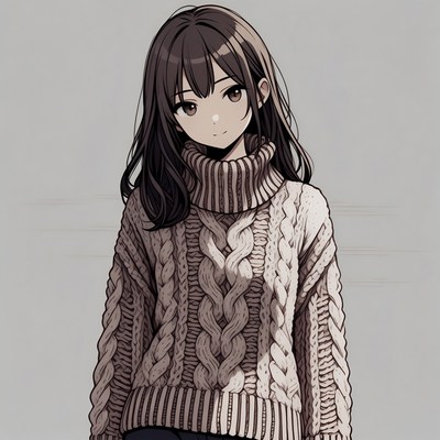 Anime girl in cable knit sweater