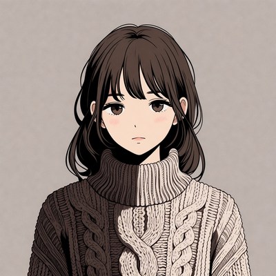Anime girl in turtleneck sweater