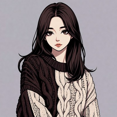 Anime girl in black white sweater