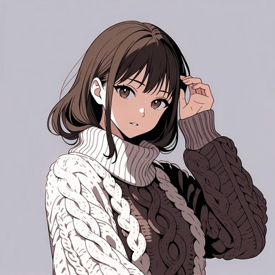 Anime girl in white brown sweater