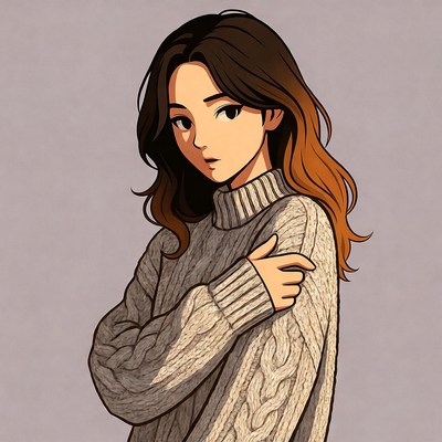 Anime girl in turtleneck sweater
