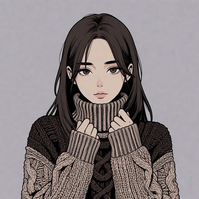 Anime girl in turtleneck sweater