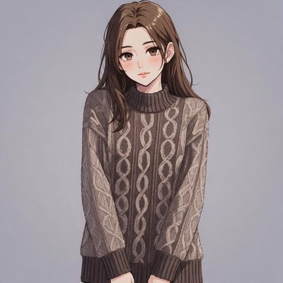 Anime girl in cable knit sweater