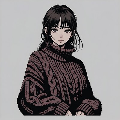 Asian girl in cable knit sweater