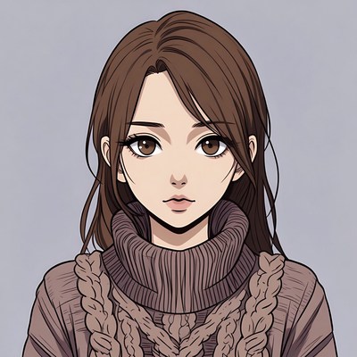 Anime girl in turtleneck sweater