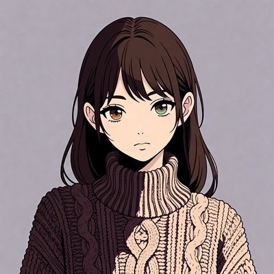 Anime girl in black white sweater