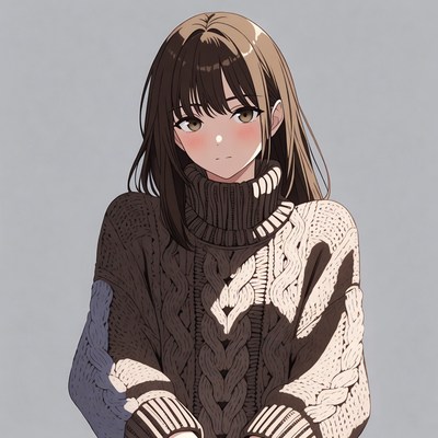 Anime girl in brown turtleneck sweater