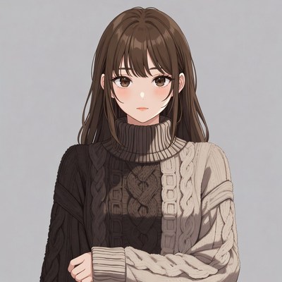 Anime girl in black white sweater