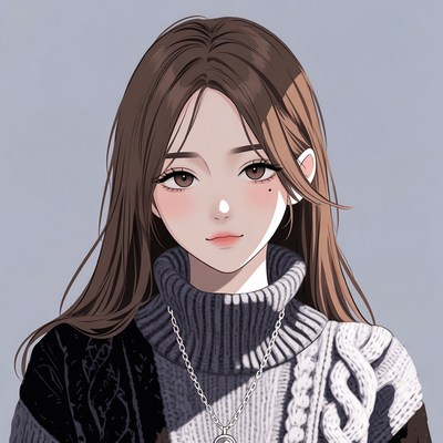 Anime girl in black white sweater