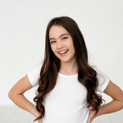 Smiling Asian girl with hands on hips