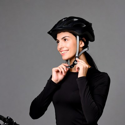 Woman adjusting bike helmet