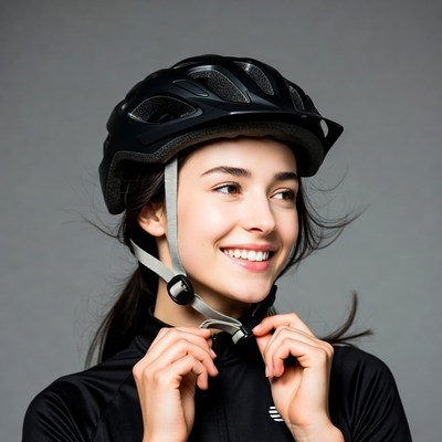Woman adjusting bike helmet