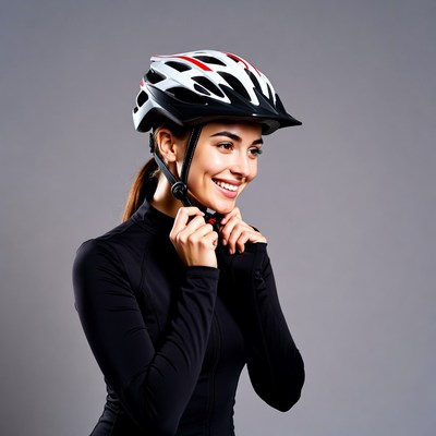 Woman wearing bike helmet
