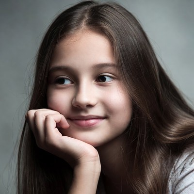 Young girl resting chin on hand