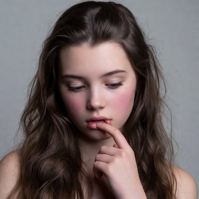Girl thinking with finger on lips