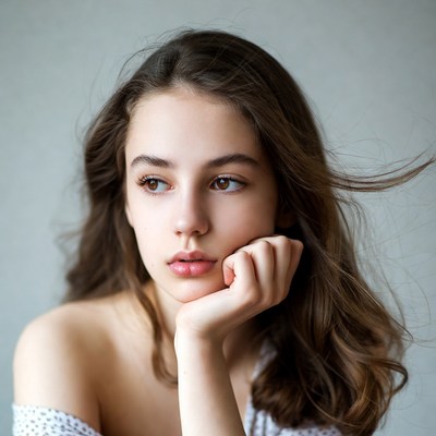 Young woman with hand on chin