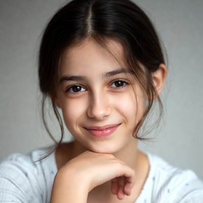 Smiling girl with hand on chin