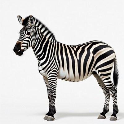 Zebra standing on white background