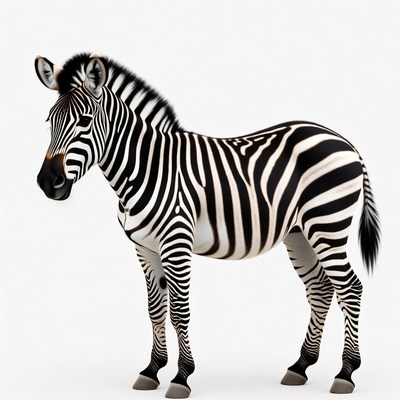 Zebra standing on white background