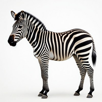 Zebra standing on white background