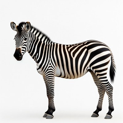 Zebra standing on white background