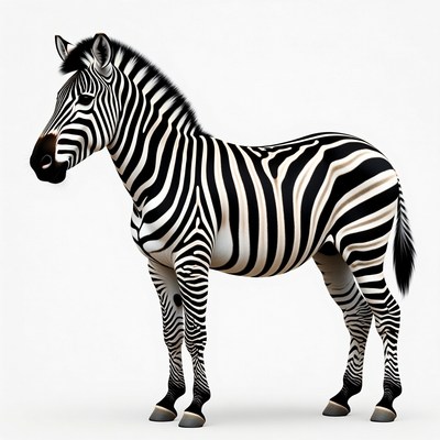 Zebra standing on white background