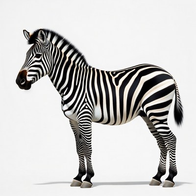 Zebra standing on white background