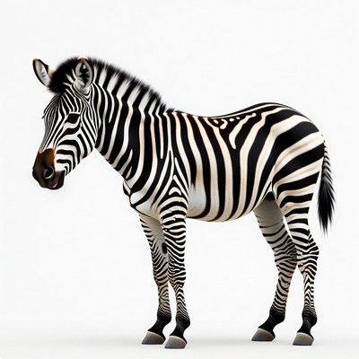 Zebra standing on white background