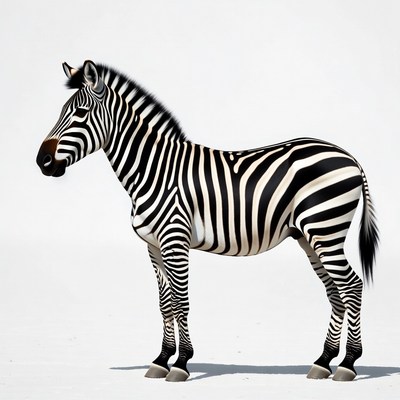 Zebra standing on white background