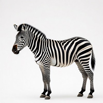Zebra standing on white background