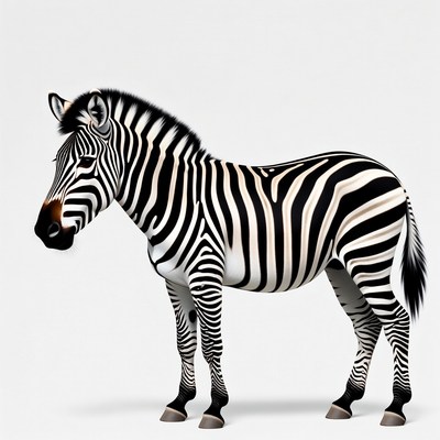 Zebra standing on white background