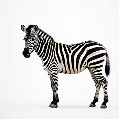 Zebra standing on white background