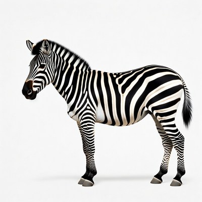 Zebra standing on white background