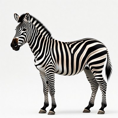 Zebra standing on white background