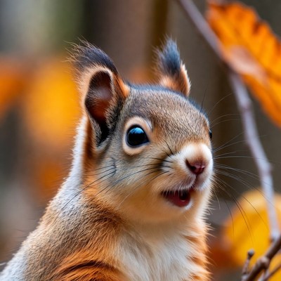 Red squirrel in autumn forest