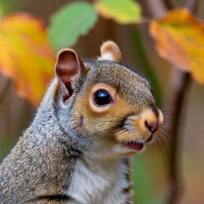 Squirrel with autumn leaves