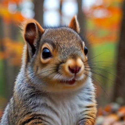 Cute squirrel in autumn forest