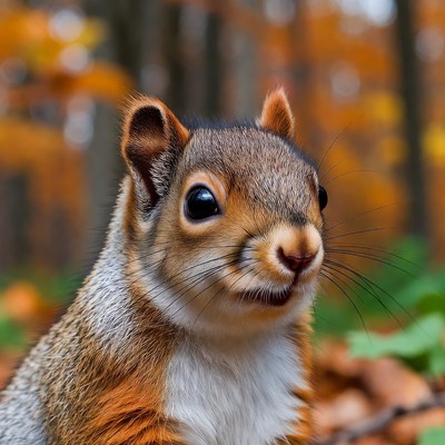 Cute squirrel in autumn forest
