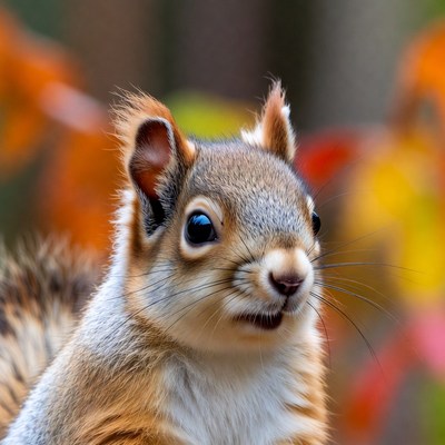 Cute red squirrel in autumn forest