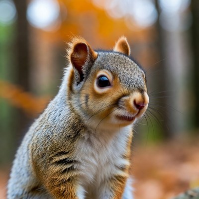 Cute squirrel in autumn forest
